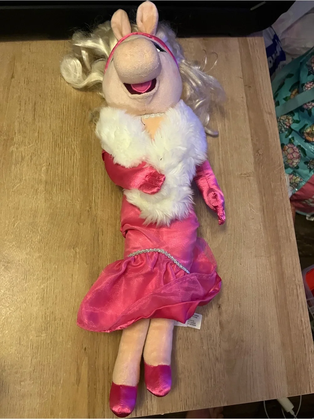 Disney Pink Miss Piggy Plush Costume Doll with White Fur Trim